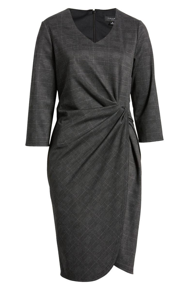 Tahari ASL Glen Plaid Side Ruched Knit Dress, Alternate, color,