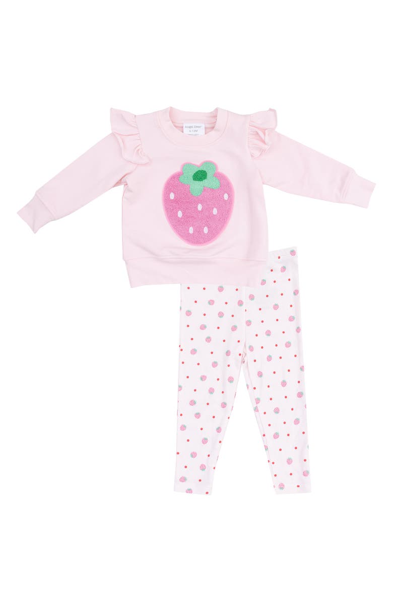 Angel Dear Strawberry Ruffle Sweatshirt & Leggings Set, Main, color, 