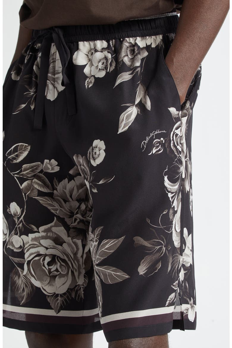 Floral Silk Jogging Shorts, Alternate, color, HN5DY FIORI GRIGI FDO NERO