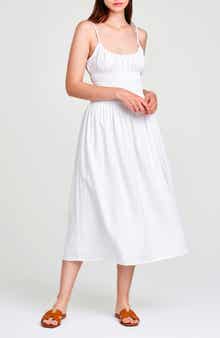 WAYF Isabelle Smocked Linen Blend Midi Sundress