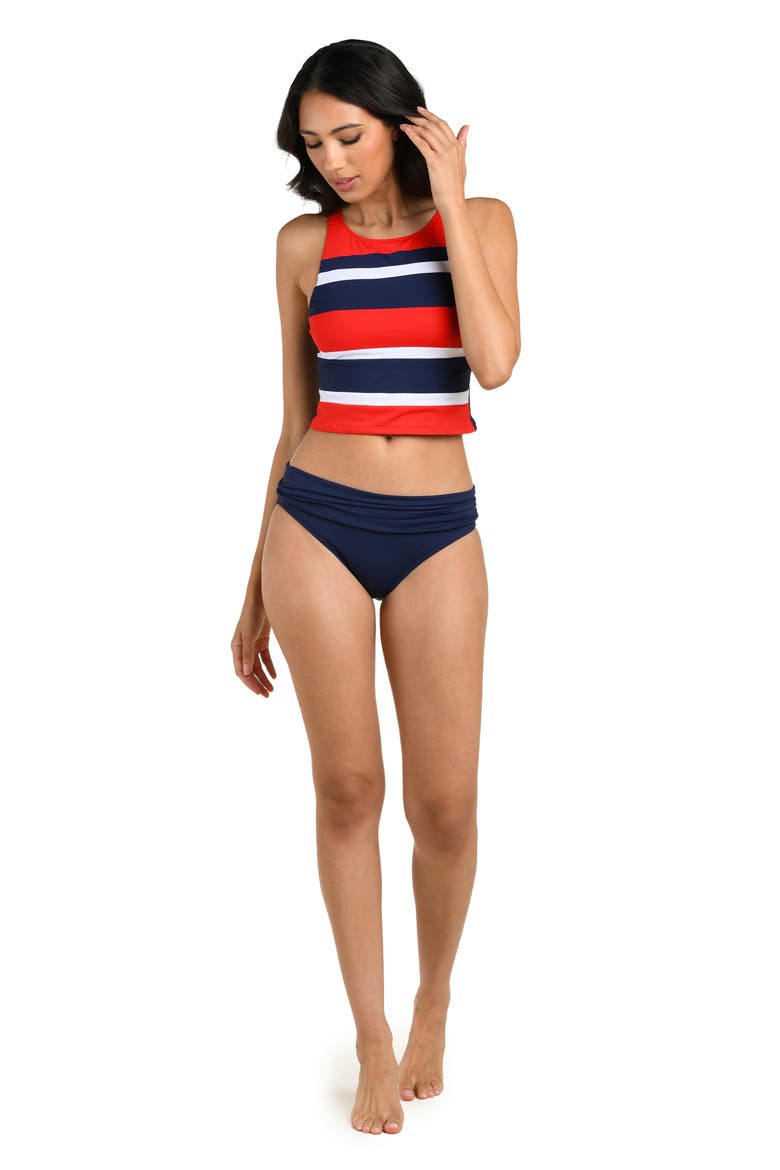 Americana High Neck Tankini, Alternate, color, BLUE MULTI