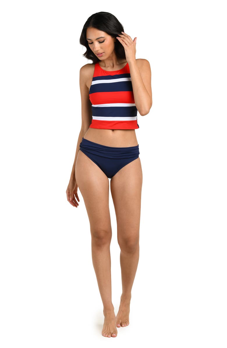 La Blanca Americana High Neck Tankini, Alternate, color, Blue Multi