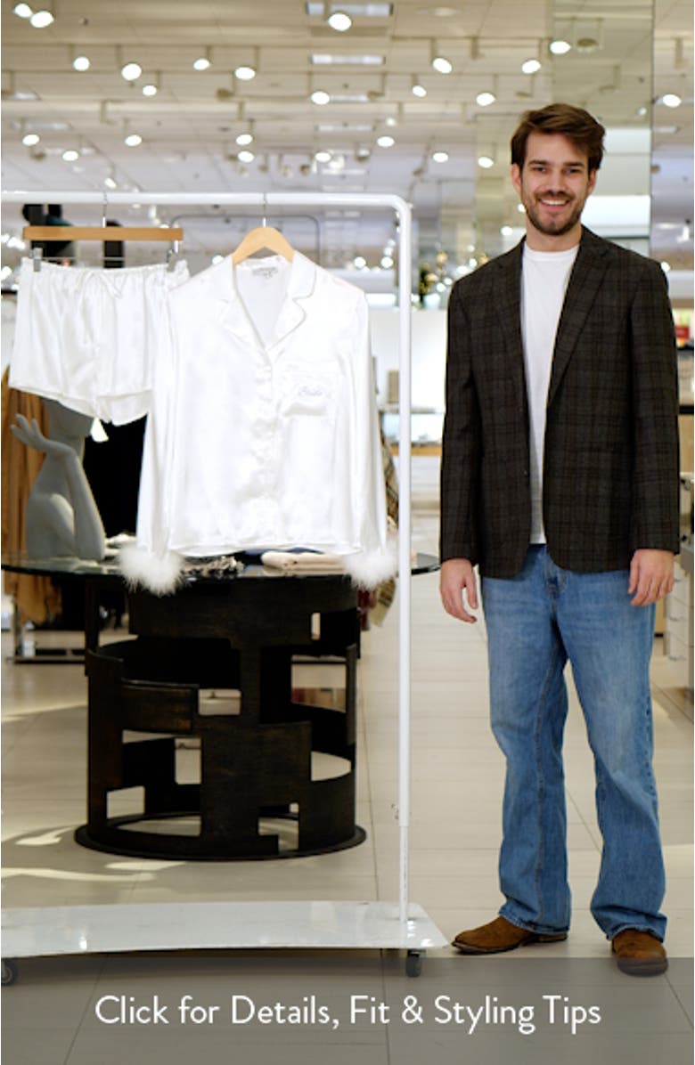 Zayla Feather Trim Satin Short Pajamas, sales video thumbnail