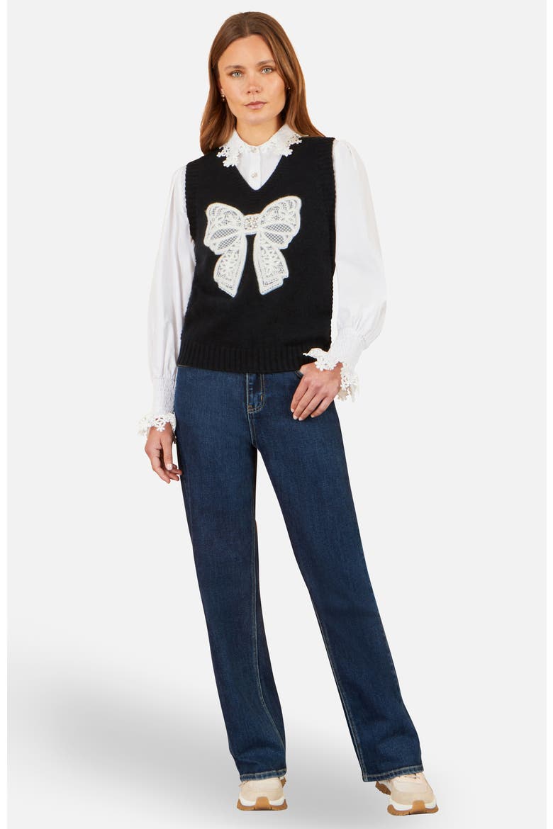 Lace Bow Knitted Pullover, Alternate, color, Black