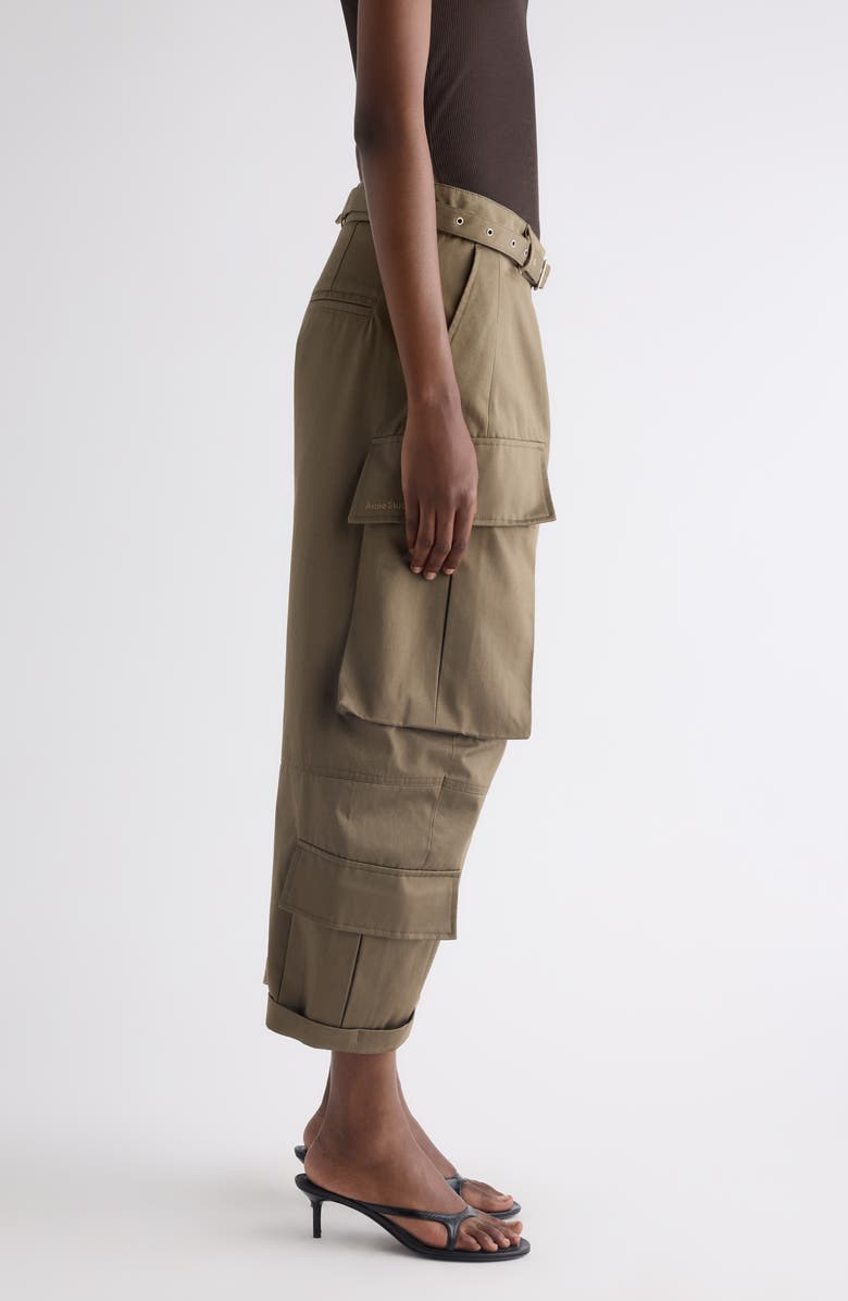 Acne Studios Belted Cotton Twill Barrel Leg Cargo Trousers, Alternate, color, Khaki Green