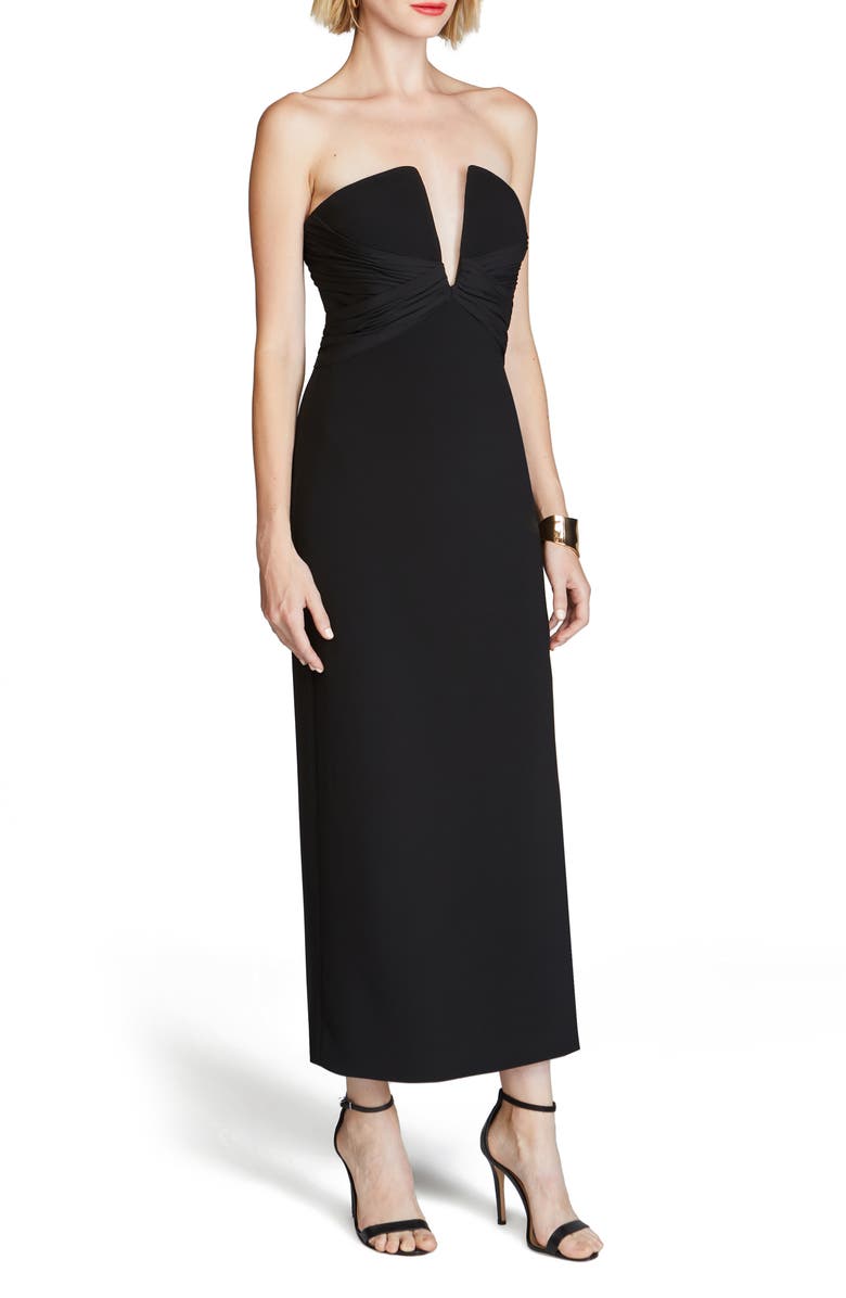 HALSTON Marguerite Strapless Cotton Blend Crepe Midi Dress, Alternate, color, Black