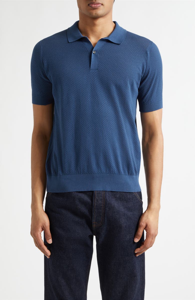 John Smedley Calun Textured Sea Island Cotton Polo, Main, color, Delft Blue
