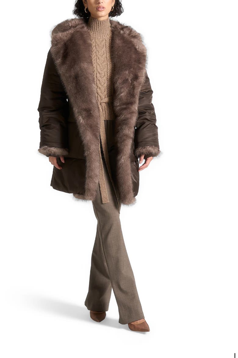 Alima Fur Longline Belted Coat, Alternate, color, Brown