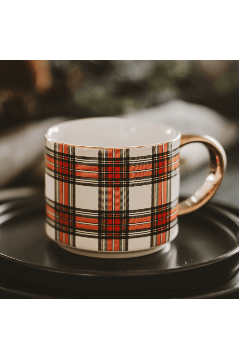 Gold Handle Holiday Coffee Mug, Alternate, color, White Plaid