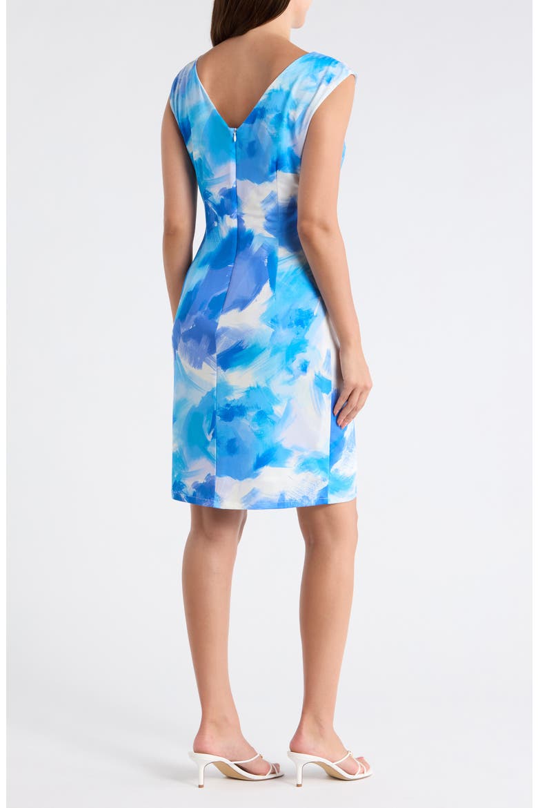 Bateau Neck Cap Sleeve Sheath Dress, Alternate, color, BLUE MULTI