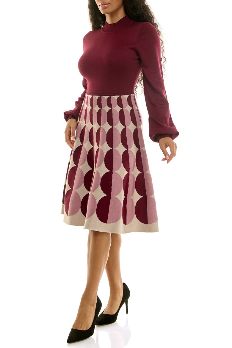 Mock Neck Long Sleeve Sweater Dress, Alternate, color, DEEP WINE MULTI