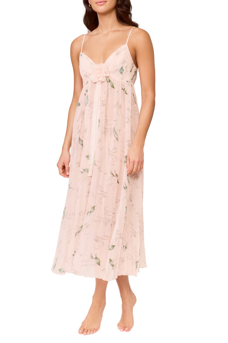 Floral Print Nightgown & Choker, Main, color, BLUSH WHITEBELL