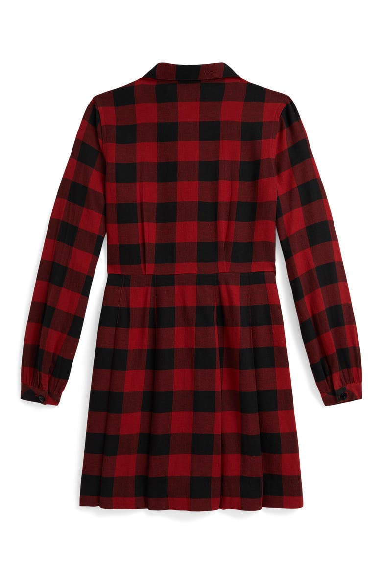 Kids' Long Sleeve Plaid Twill Shirtdress, Alternate, color, RED/ BLACK CHECK