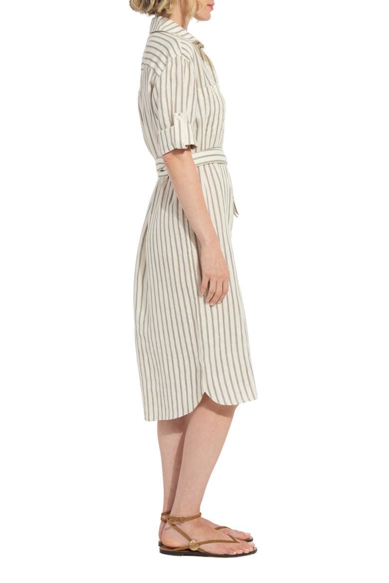 Juniper Stripe Belted Linen Shirtdress, Alternate, color, OLIVE GROVE STRIPE