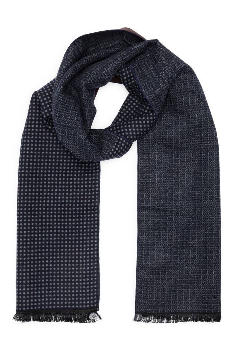 Dotted Silk Reversible Scarf, Main, color, NAVY