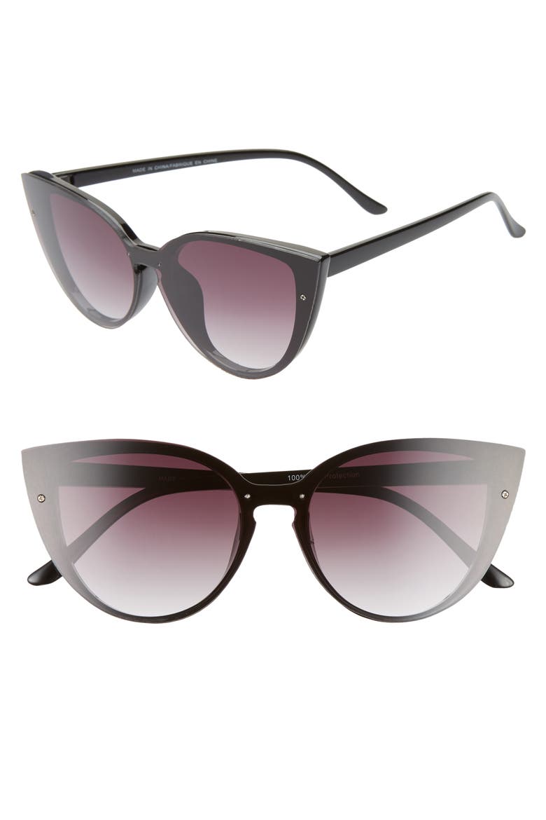 Flat Front 60mm Cat Eye Sunglasses, Main, color, BLACK