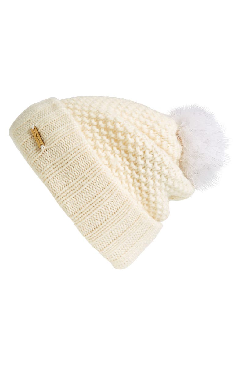 Burberry Genuine Blue Fox Fur Pompom Beanie, Alternate, color,