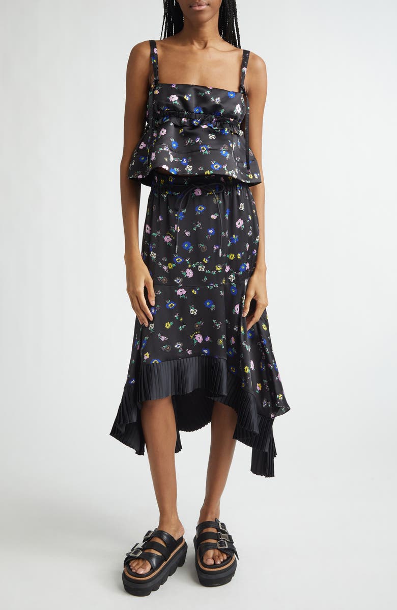 Sacai Floral Print Skirt, Alternate, color, Black