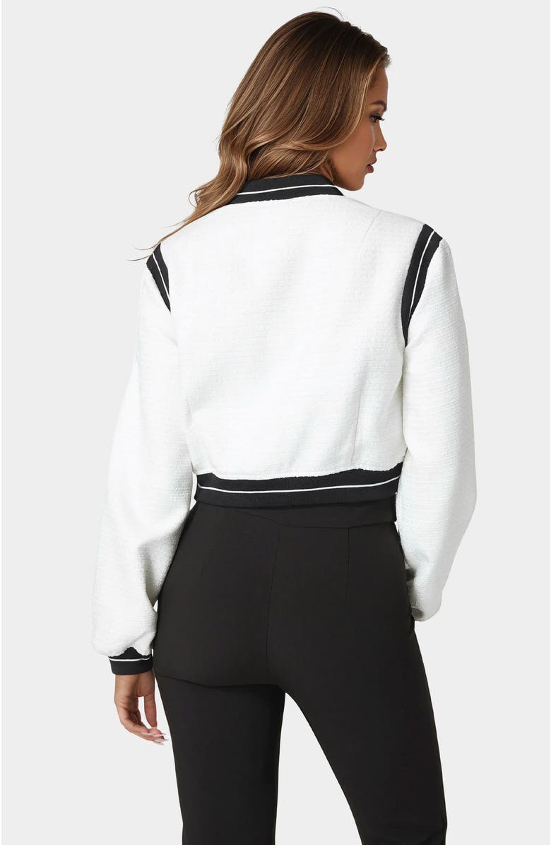 bebe Textured Bomber Jacket, Alternate, color, White Alyssum