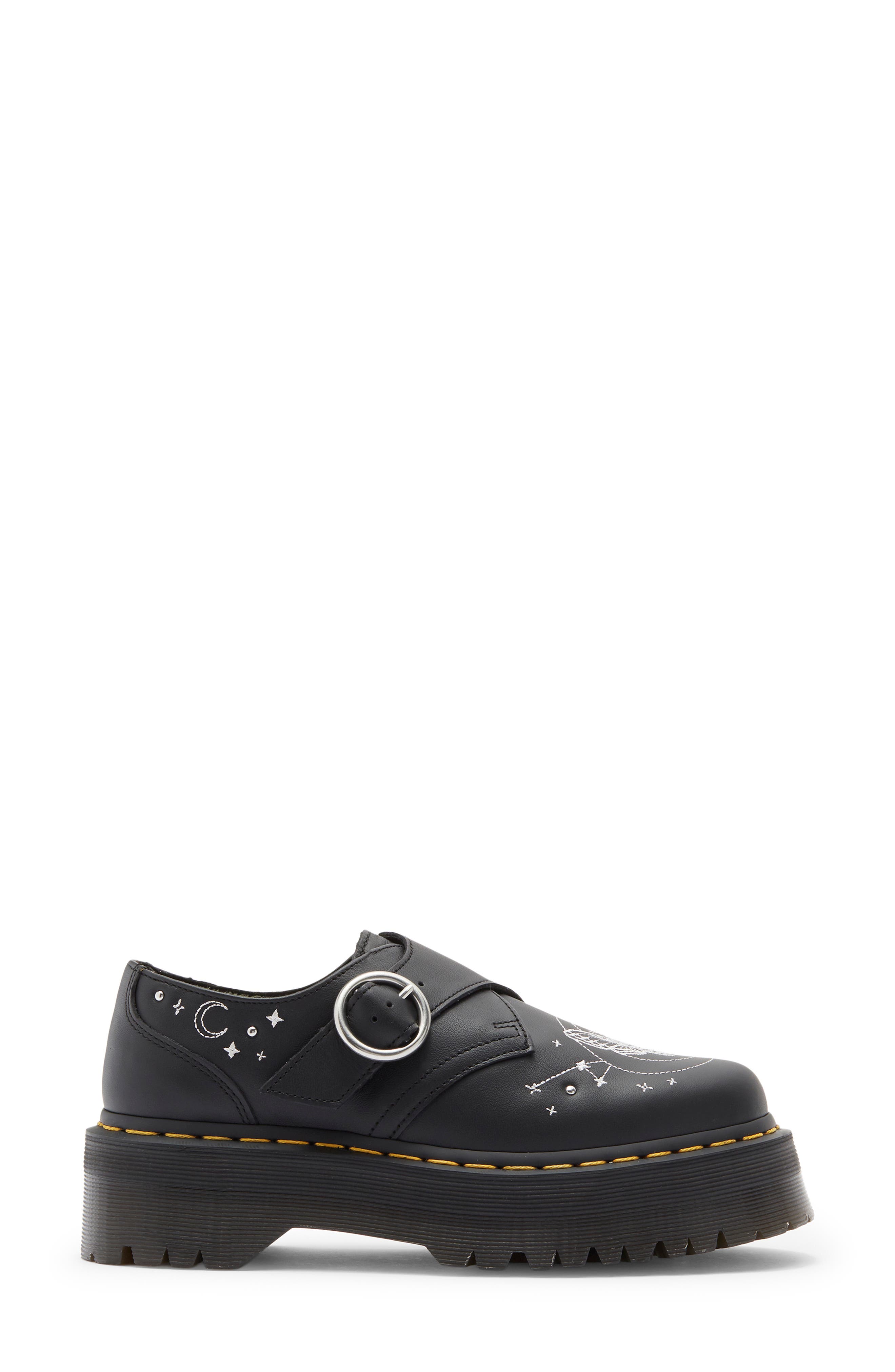 Dr. Martens Celestial Moth Monk Strap Platform Loafer, Alternate, color, Black