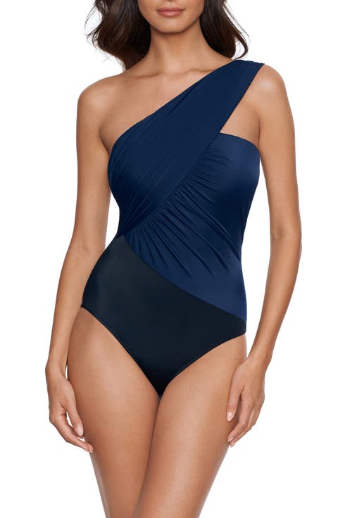 Goddess Colorblock One-Shoulder Convertible One-Piece Swimsuit