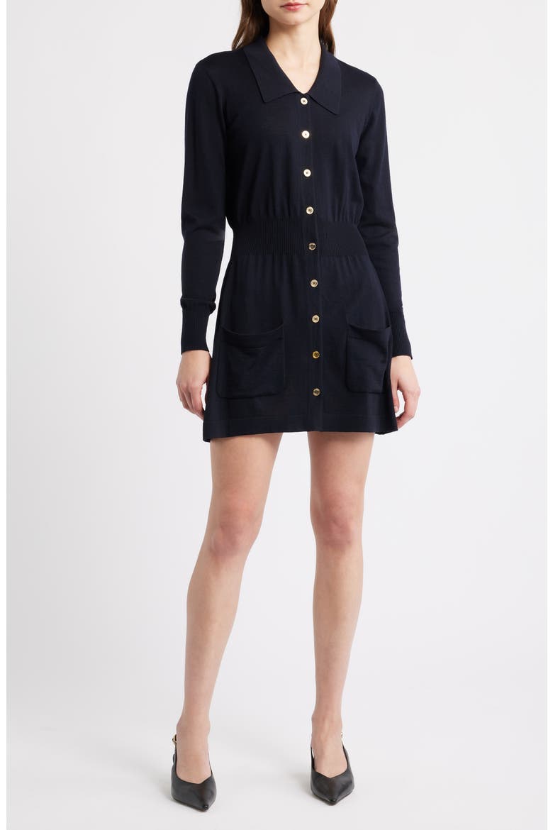The Knit Long Sleeve Dress, Main, color, NAVY