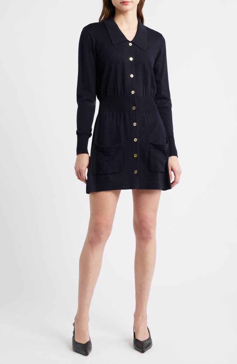 FRAME The Knit Long Sleeve Dress, Main, color, Navy
