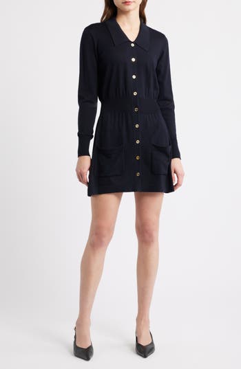 FRAME The Knit Long Sleeve Dress in Navy at Nordstrom Rack, Size X-Small