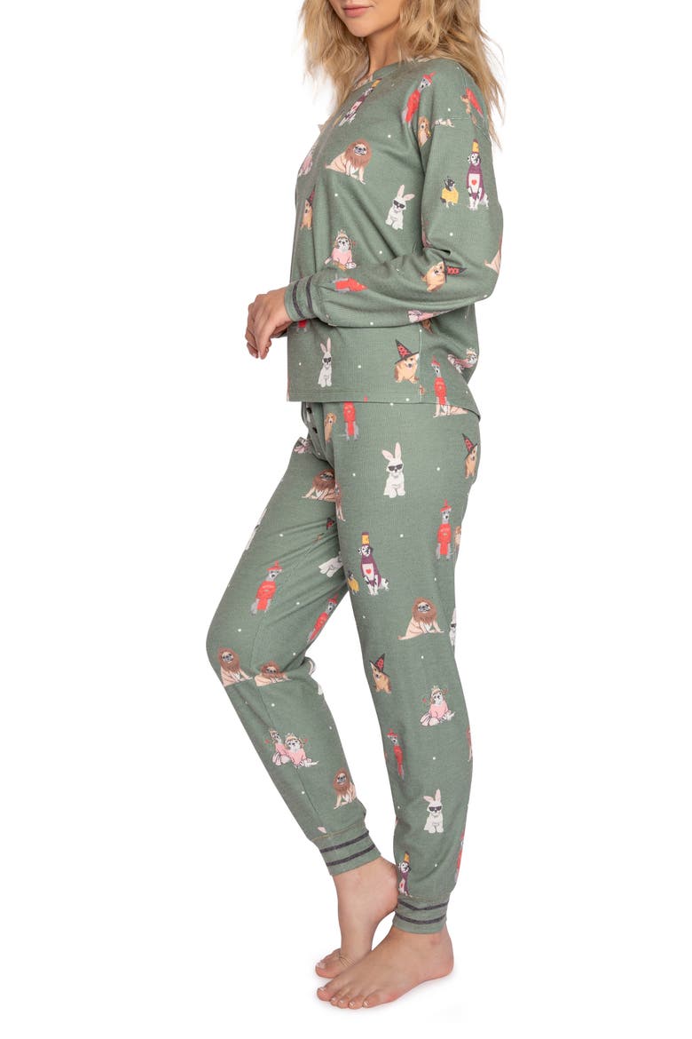 My Boo Long Sleeve Ribbed Pajamas, Alternate, color, OLIVE