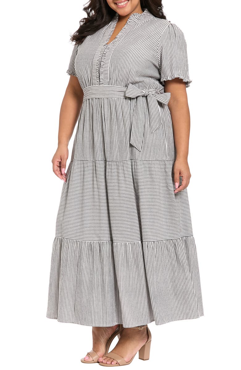 London Times Tiered Maxi Dress, Alternate, color, Black/ White