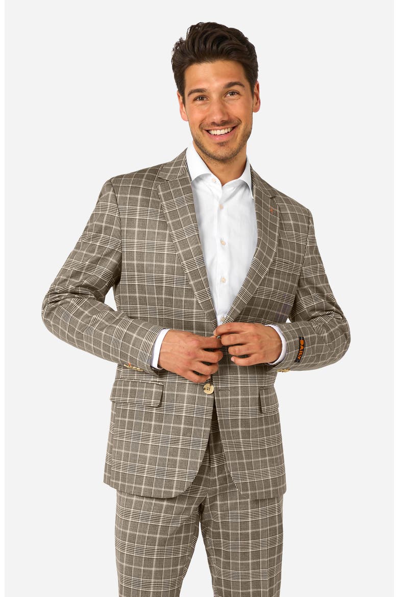 Daily Slim Fit Tan Glen Check Stretch Suit, Alternate, color, TAN