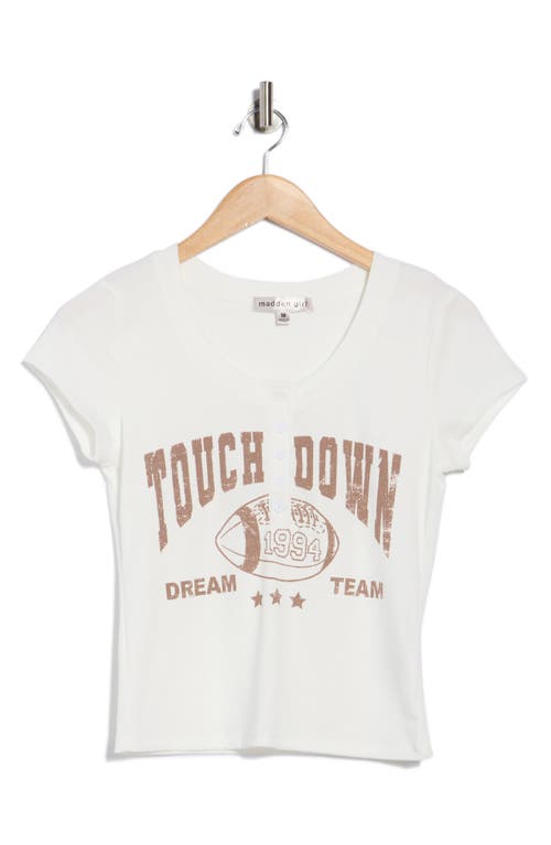 Madden Girl Short Sleeve Graphic Henley Tee In White