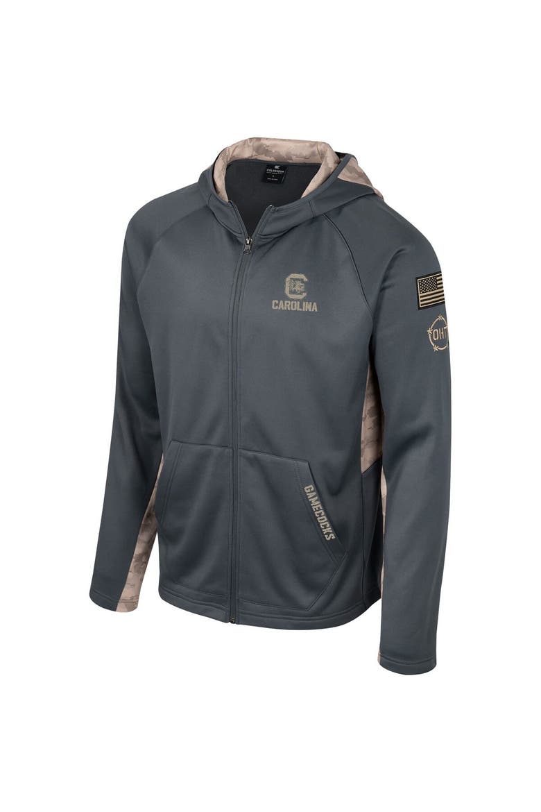 Men's Colosseum Charcoal South Carolina Gamecocks OHT Military Appreciation Camo Raglan Full-Zip Hoodie, Alternate, color, Charcoal
