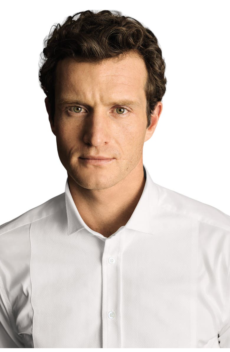 Charles Tyrwhitt Bib Front Wing Collar Evening Slim Fit Shirt Double Cuff, Alternate, color, White