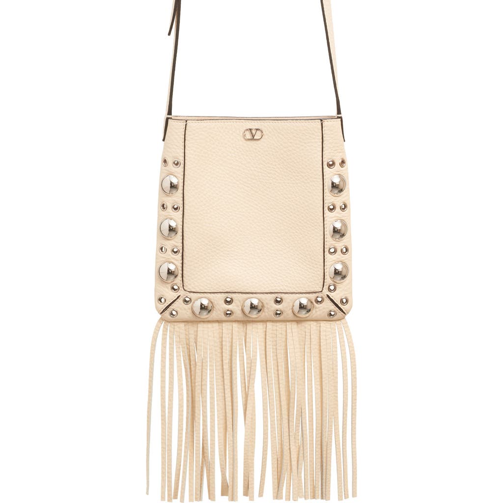 Valentino Garavani Small Nellcôte Fringe Stud Crossbody Bag In I16 Light Ivory