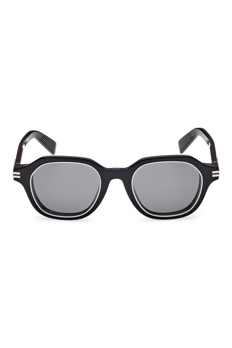 49mm Geometric Polarized Sunglasses, Main, color, SHINY BLACK / SMOKE