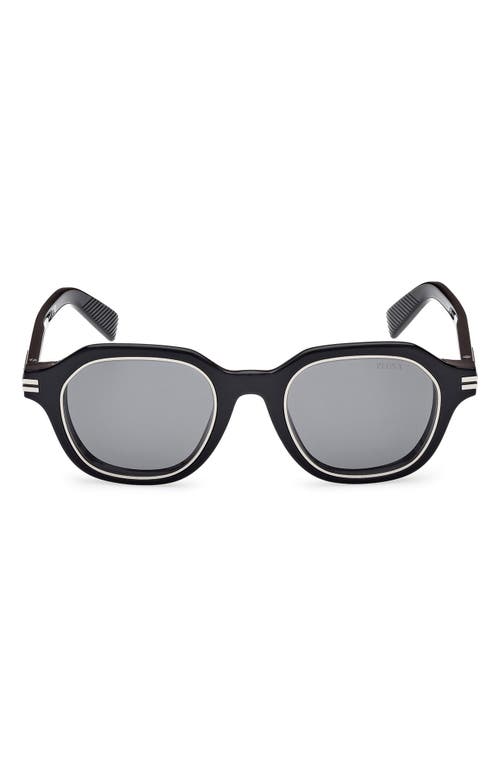 Zegna 49mm Geometric Polarized Sunglasses In Black