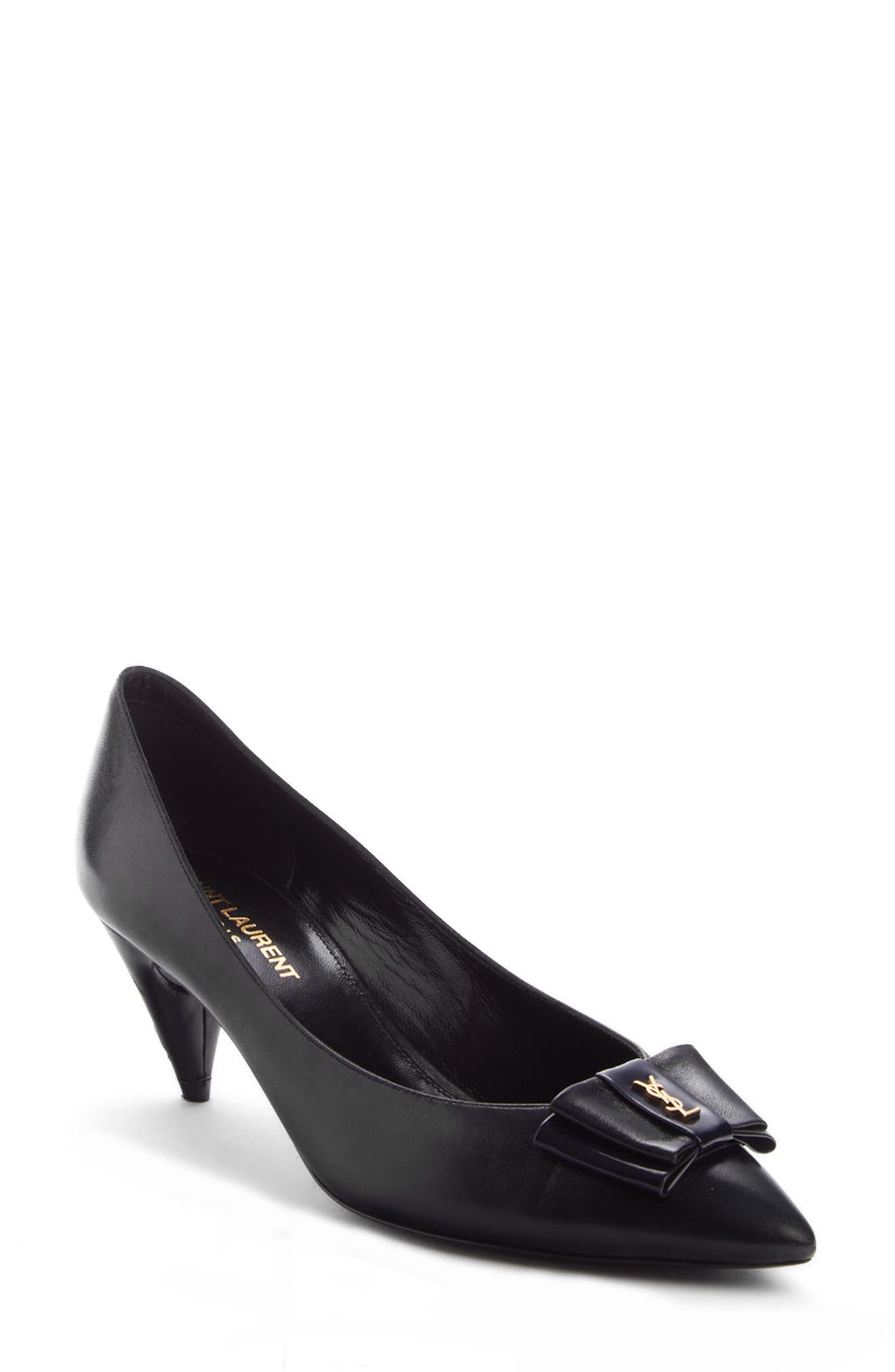 Saint Laurent Pierrot Monogram Bow Pointed Toe Pump, Main, color, 
