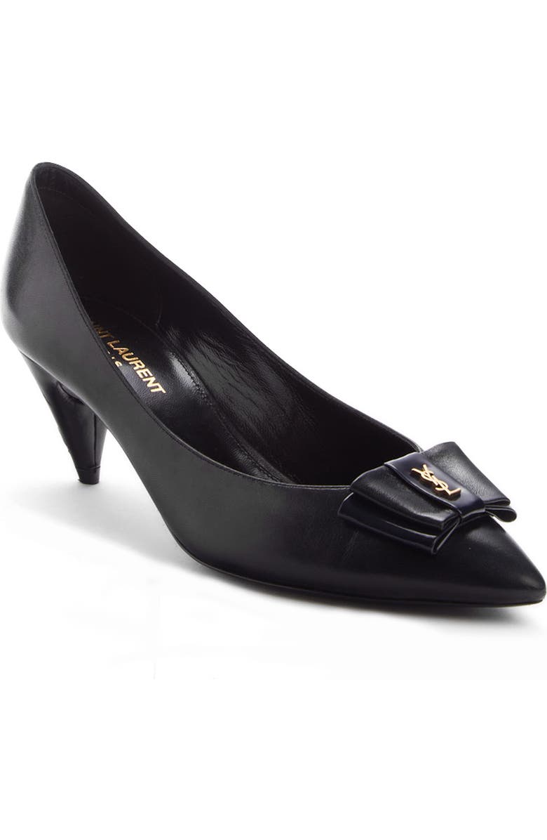 Saint Laurent Pierrot Monogram Bow Pointed Toe Pump, Main, color,