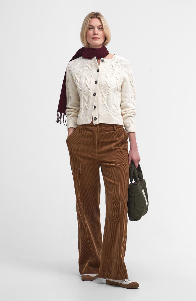 Barbour Lorelei Cable Wool Blend Cardigan, Alternate, color, Ecru Beige