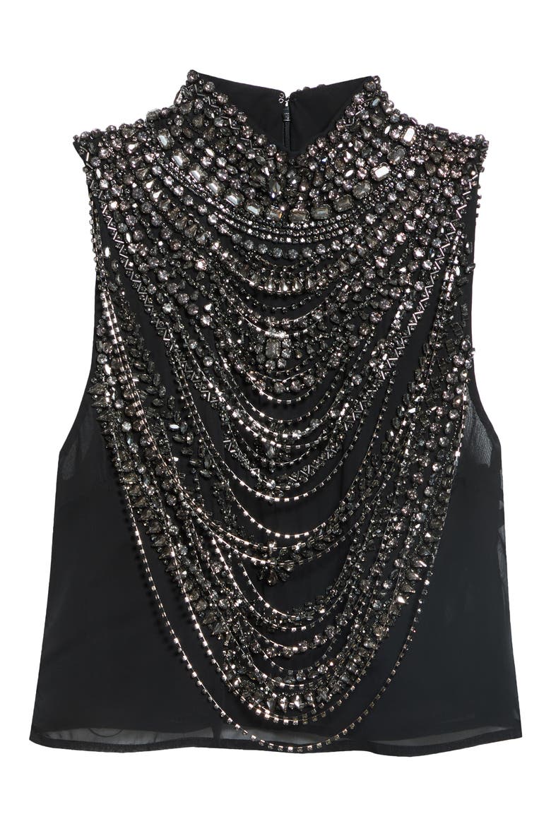 Yun Draped Crystal Sleeveless Crop Top, Main, color, BLACK/ SMOKEY GREY CRYSTAL