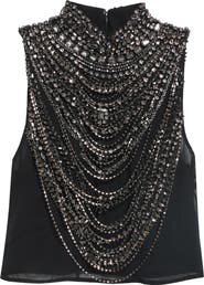 L'AGENCE Yun Draped Crystal Sleeveless Crop Top