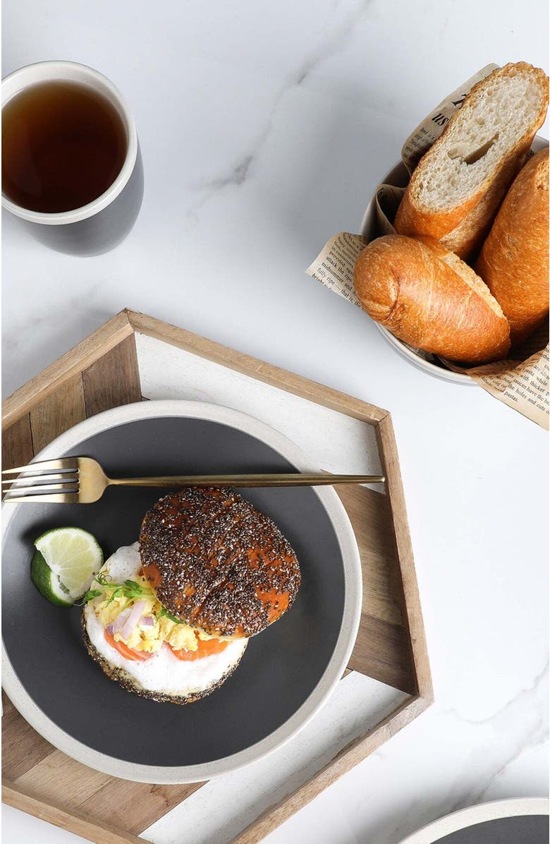 Stone Lain Serenity Stoneware 4-Piece Salad Plate Set, Alternate, color, Dark Gray And Cream