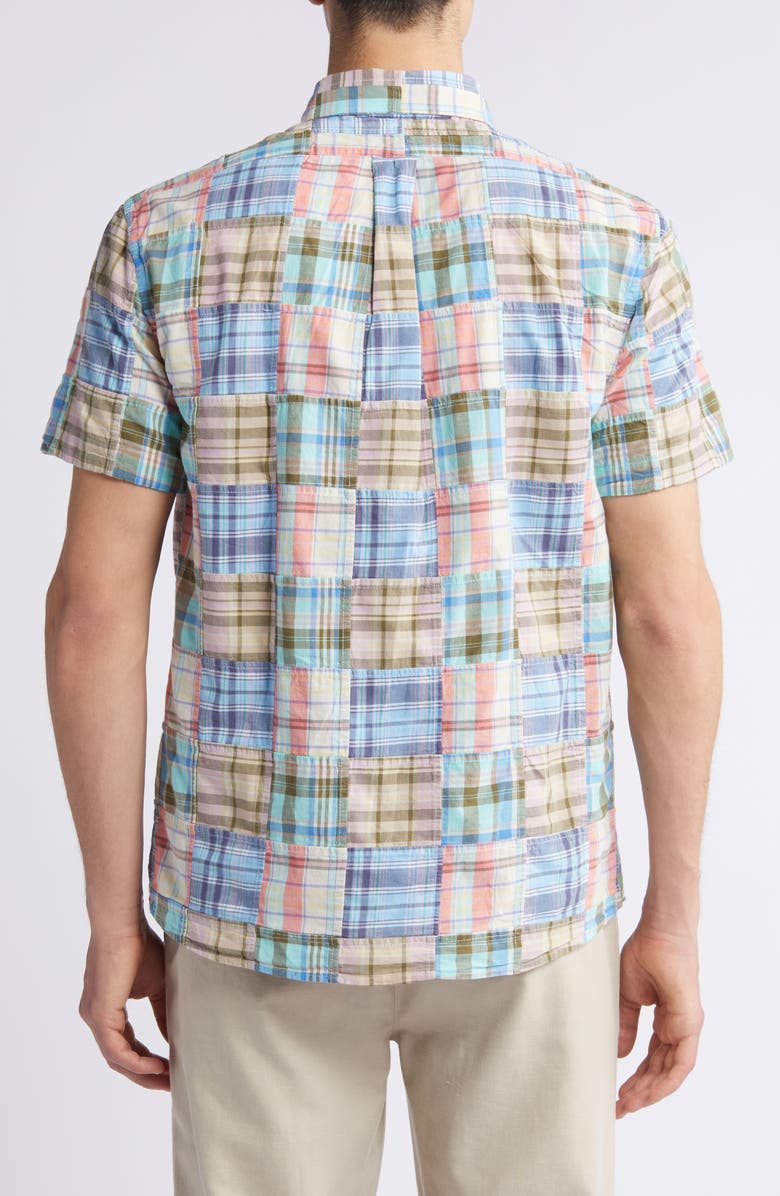 Brooks Brothers Regular Fit Plaid Patchwork Short Sleeve Cotton Madras Button-Down Shirt, Alternate, color, 
