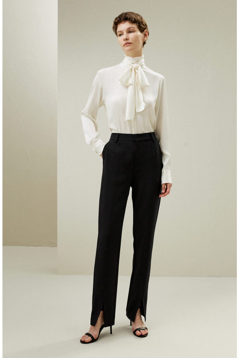 Women's Silk Turtleneck Ribbon Blouse, Alternate, color, Natural white