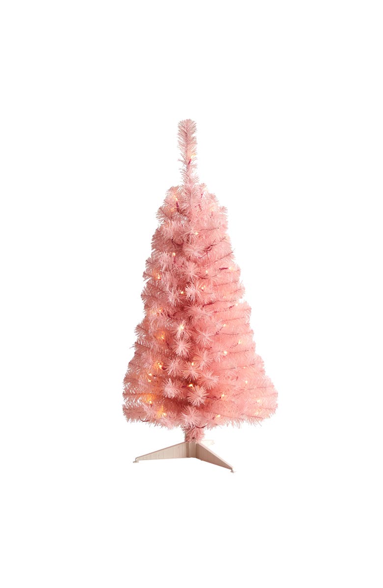 NEARLY NATURAL 3-ft Pink Artificial Christmas Tree with 50 LED Lights and 118 Bendable Branches, Main, color, Pink