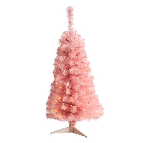 3-ft Pink Artificial Christmas Tree with 50 LED Lights and 118 Bendable Branches
