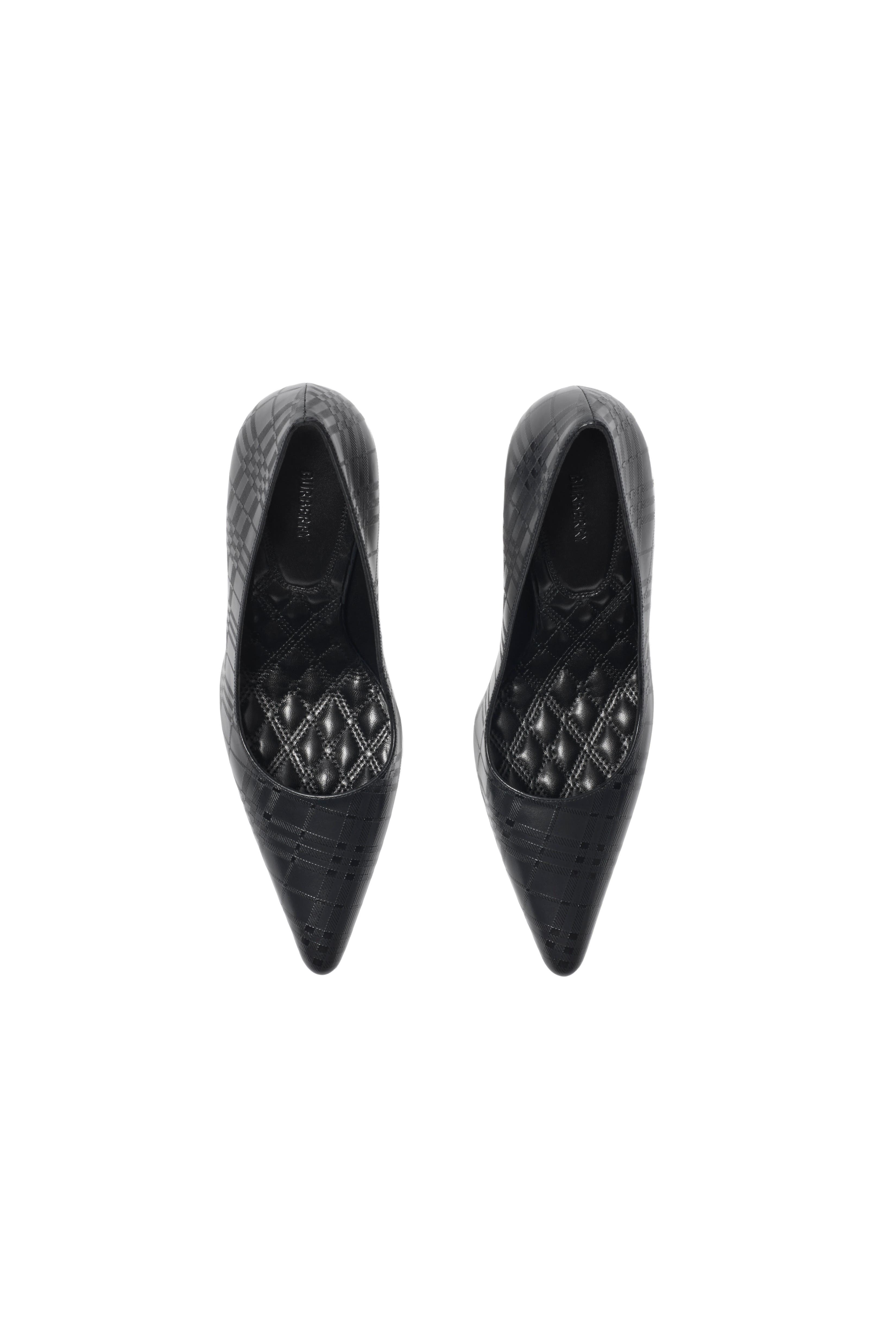 Burberry Check Leather Dame High Pumps, Alternate, color, Black