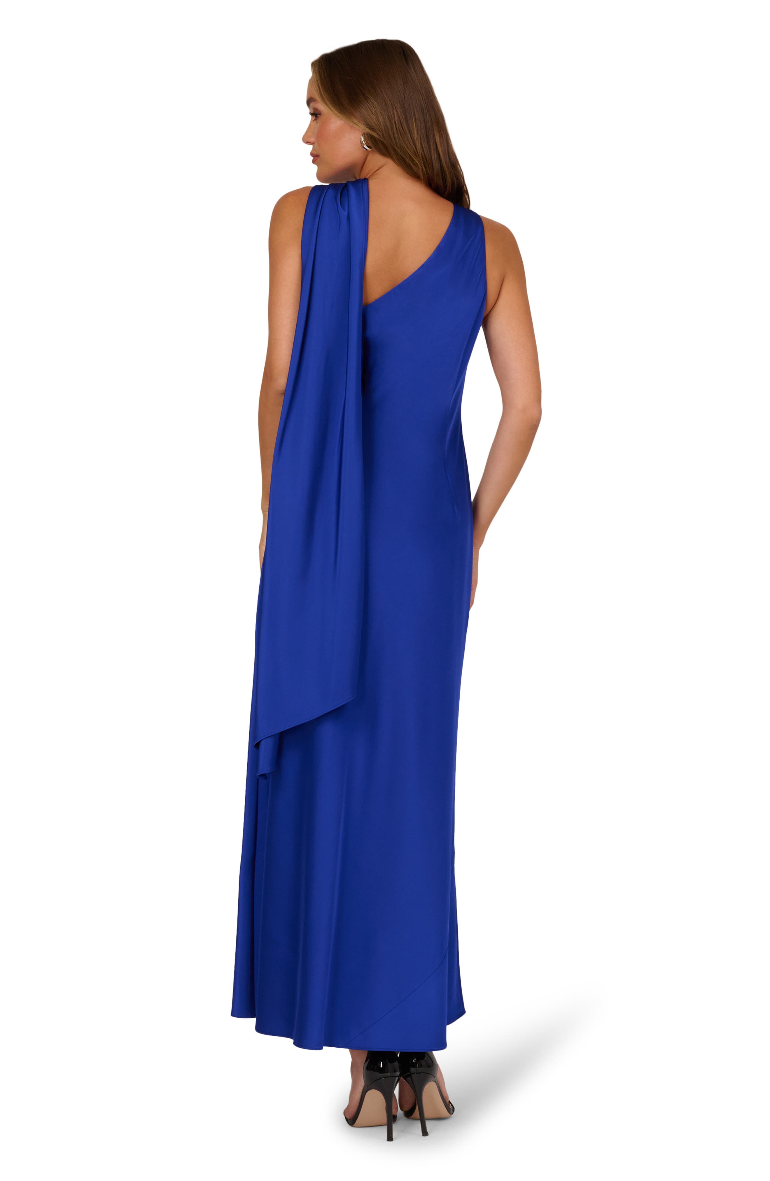 blue satin dress with scarf Navy PrettyLittleThing Satin Bandeau Scarf Detail Maxi Dress