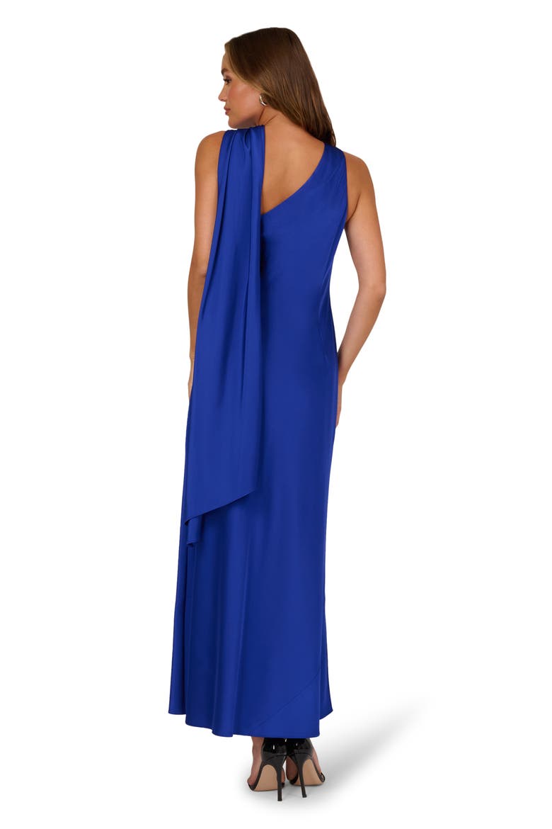 Scarf Detail Stretch Satin Gown, Alternate, color, ROYAL SAPPHIRE